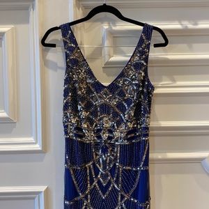 STUNNING blue beaded evening gown size 10